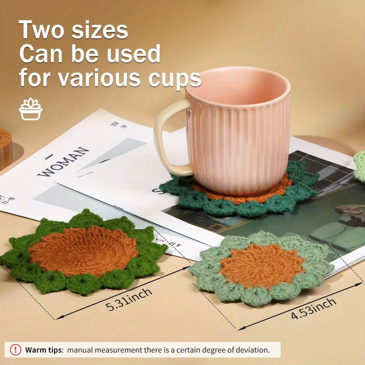 Crochet Kit for Beginners, Plant Cup Coaster Crochet Starter Kit, Crochet Beginner Kit Crochet Sets with Step-by-Step Instruction Yarn Crochet Hooks for Adults DIY Crafts