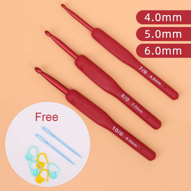 AA Red Ergonomic Handle Crochet Hook Set Stainless Steel Knitting Needles for Yarn, Sweaters, Scarves, and Slippers