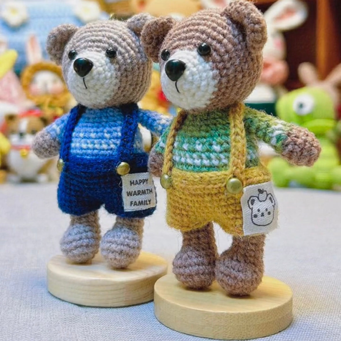 Cartoon Hand-Crochet Wool Bear in Overalls, Fine Wool Yarn Crochet Table Decorations, Home Decor, Cute Bear