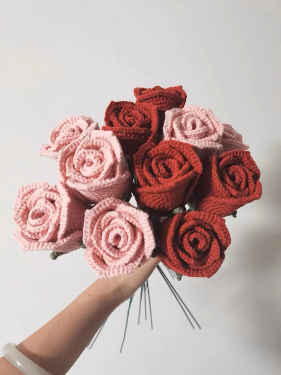 ONE FLOWER Finished Crochet Handcrafted Crochet Rose Bouquet, Gift Idea,Home Decor,Mom Gifts, Housewarming Girlfriend Gifts