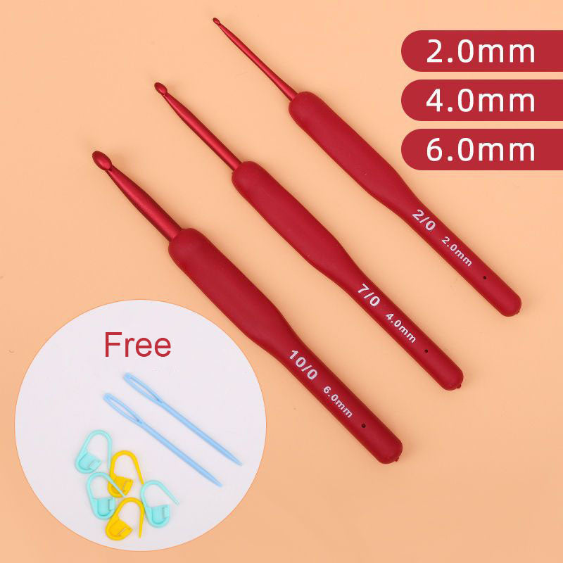 AA Red Ergonomic Handle Crochet Hook Set Stainless Steel Knitting Needles for Yarn, Sweaters, Scarves, and Slippers