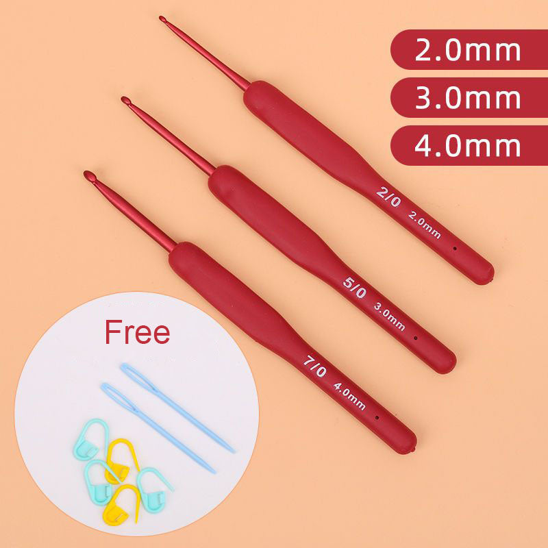 AA Red Ergonomic Handle Crochet Hook Set Stainless Steel Knitting Needles for Yarn, Sweaters, Scarves, and Slippers