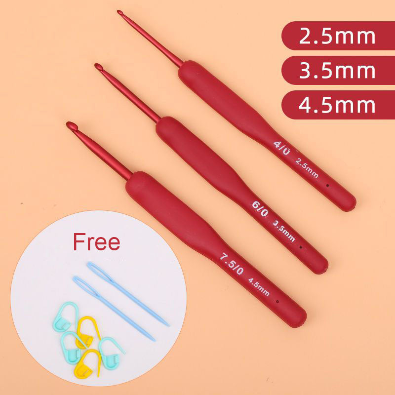 AA Red Ergonomic Handle Crochet Hook Set Stainless Steel Knitting Needles for Yarn, Sweaters, Scarves, and Slippers