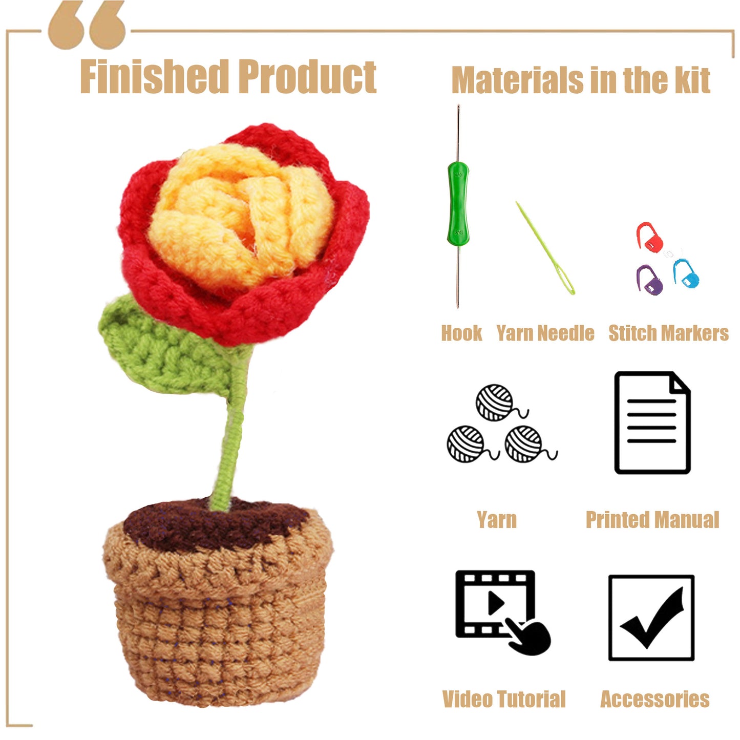 New DIY Handmade Crochet Material Kit - Mini Potted Flowers Yarn, Crochet Hooks, Small Flower Pots, Decorative Items, Artificial Sunflowers