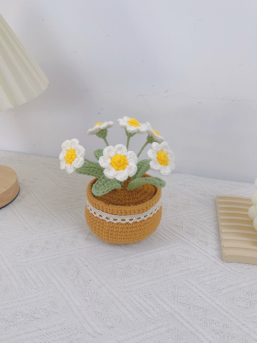 Crochet Sunflower Yarn Bouquet - Small Potted Handmade Forever Flower for Gifts & Decoration