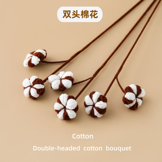 White Snow Heartwarming Style, Yarn Double-Headed Cotton Flower Branches for European-style Home Decor and Ornamentation - Handcrafted and Lifelike