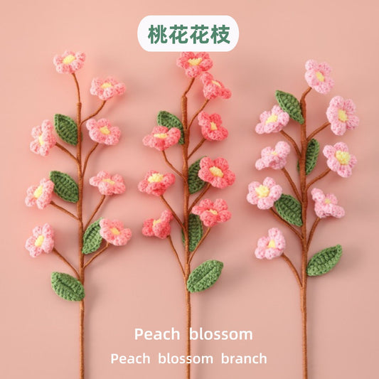 Peach and Plum Blossoms Abound: Crocheted Multi-Headed Peach Flower Branches - Perfect for Bring Luck, Capturing the Hearts of Young Girls, and Serving as Bridesmaid's Bouquets