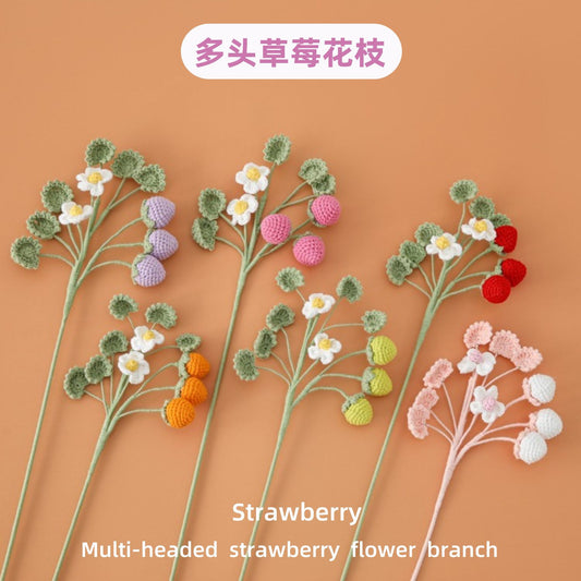 Fashionable Street-Style Ready-Made Strawberry Flower Branches,Perfect for Live Streaming Room Decor, Multi-Headed Crocheted Flowers with a Fresh and Stylish Vibe - Ideal Gift for Best Friends