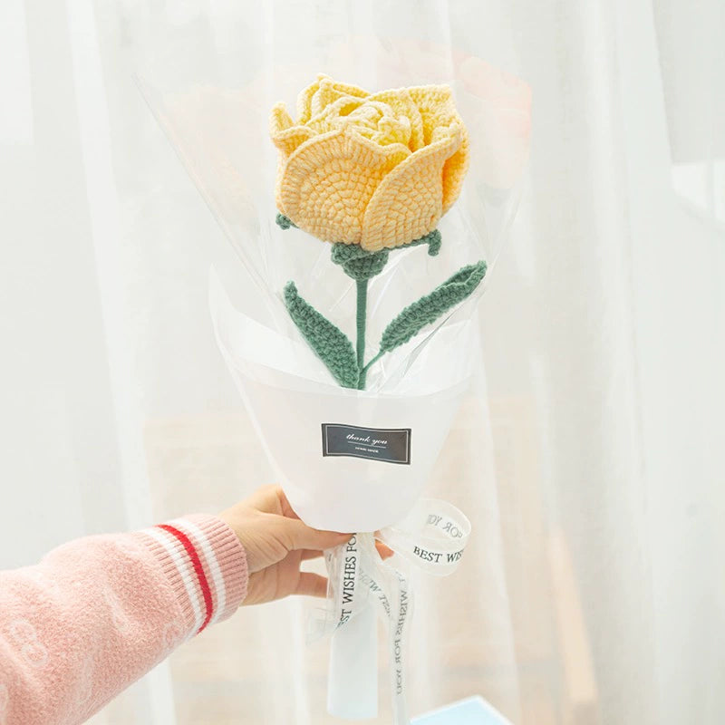 MATERIAL KIT: DIY Crochet Flower Bouquet Kit - Sunflower & Rose Mixed Arrangement, Perfect for Girlfriend