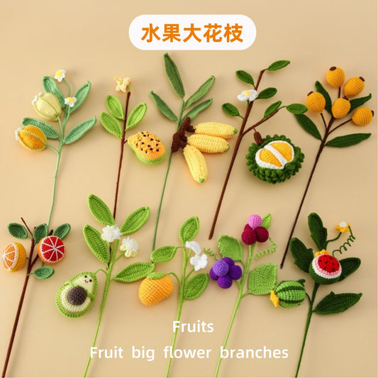 Creative Handcrafted Crocheted Fruit Flower Branches: Fruit Bouquet with Banana, Durian, Grapes, Loquat, and Starfruit