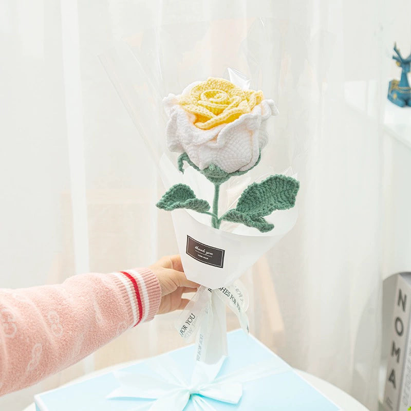 MATERIAL KIT: DIY Crochet Flower Bouquet Kit - Sunflower & Rose Mixed Arrangement, Perfect for Girlfriend