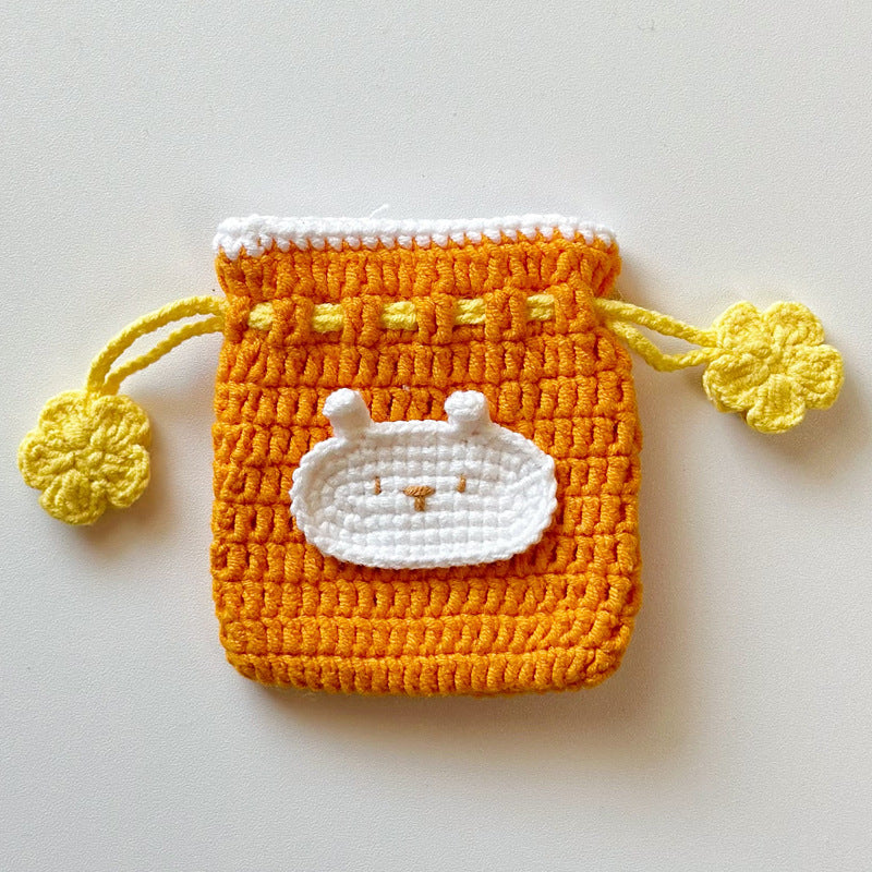 AA Handcrafted Yarn Pouch, Earphone Pouch, Cartoon Coin Wallet with Drawstring, Perfect for Carrying Lipstick and Small Items