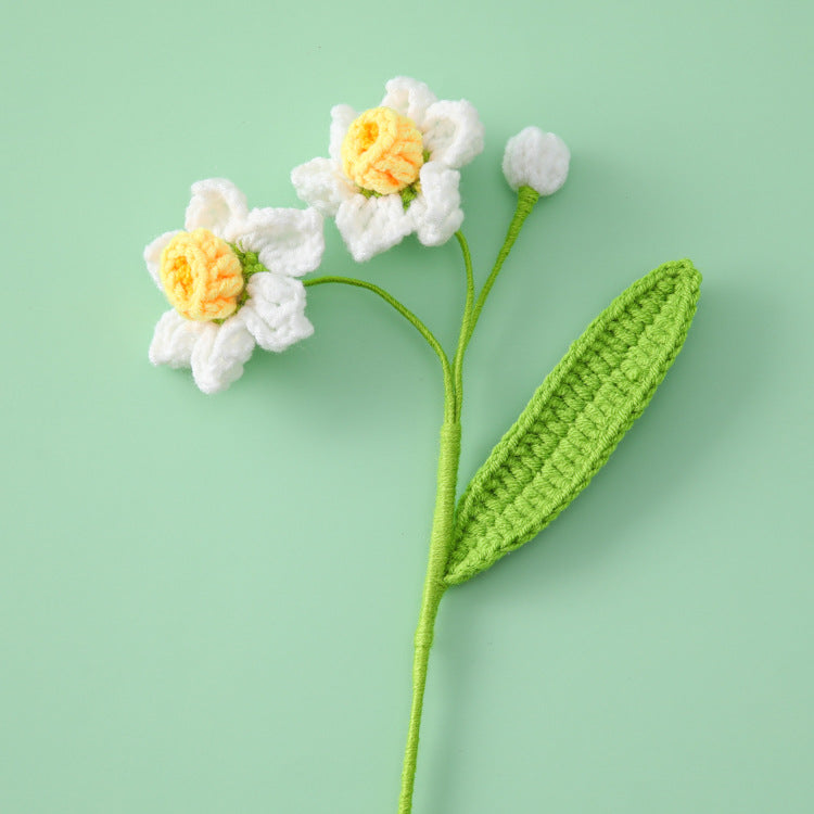 Elegantly Graceful, Pure White, Flawless Narcissus Handcrafted Crocheted Yarn Flower Branch - Perfect Gift for Best Friends and Family