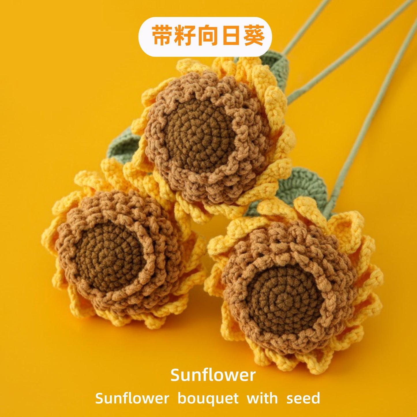 Flower Seed Sprout, 4-ply Yarn Bouquet with Sunflower and Coffee Orange Accents: Ideal for Gifting to Teachers, Elders, and College Style