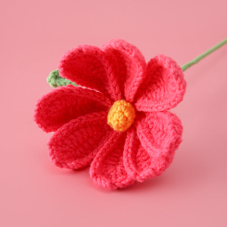 Handcrafted 5-Ply Milk Cotton Yarn Gerbera Daisy Flower Branch - Eight Petal Blossoms in Various Colors, Perfect for Home Decor in the Living Room