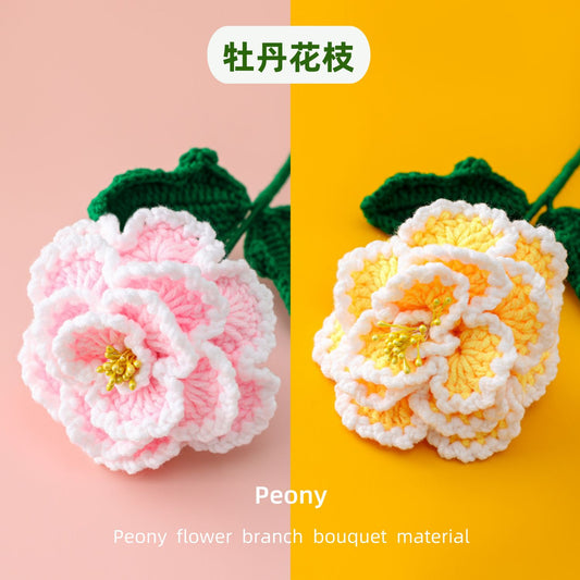 Chinese Style Crocheted Peony Flower Branches: Home Decor, Gifts, Tabletop Planters, Indoor Bouquets – Embracing the Essence of Chinese Culture