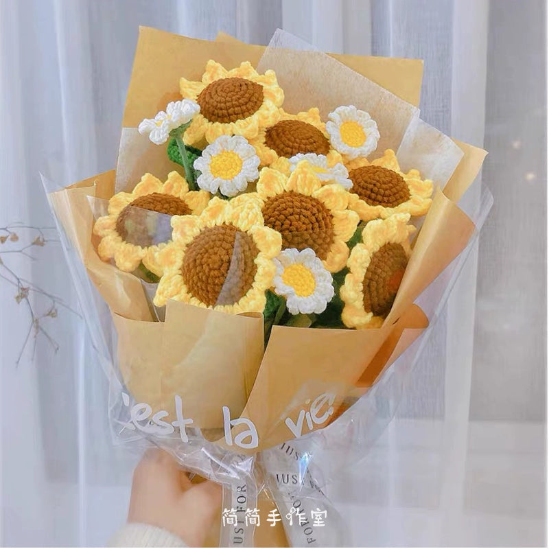 MATERIAL KIT: DIY Handmade Sunflowers Bouquet Kit - Crochet Yarn Flowers for Valentine’s Day, Best Friend or Wedding Gift