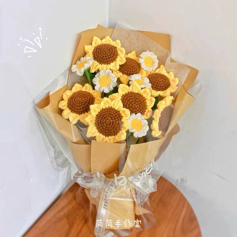 MATERIAL KIT: DIY Handmade Sunflowers Bouquet Kit - Crochet Yarn Flowers for Valentine’s Day, Best Friend or Wedding Gift