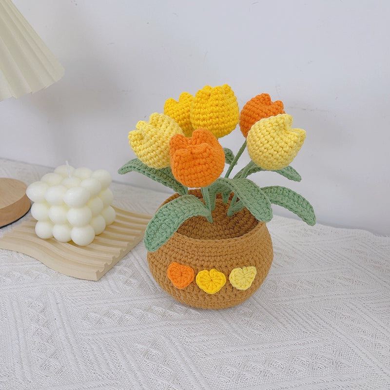 Crochet Sunflower Yarn Bouquet - Small Potted Handmade Forever Flower for Gifts & Decoration