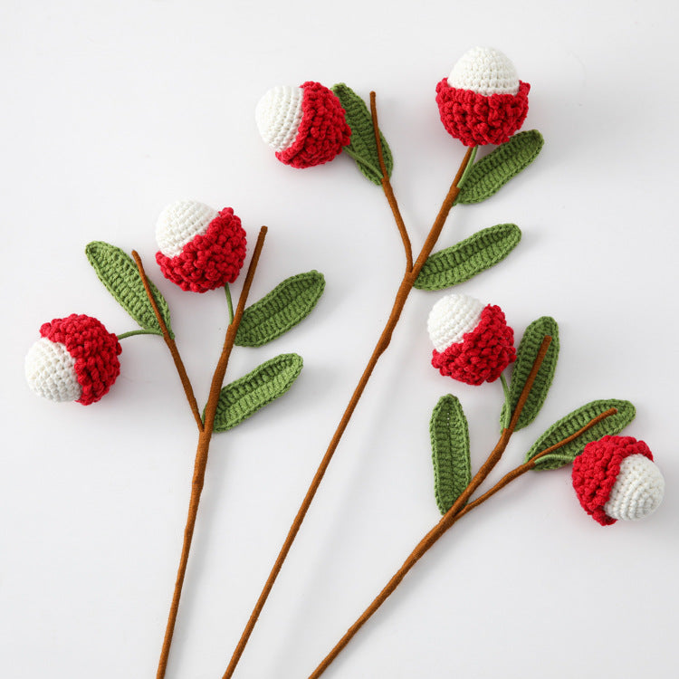 Sweet and Adorable: Handcrafted Yarn Lychee Flower Branches - Cute Fruit Bouquet Finished Product, Ideal for Flower Shops and Gift Wrapping