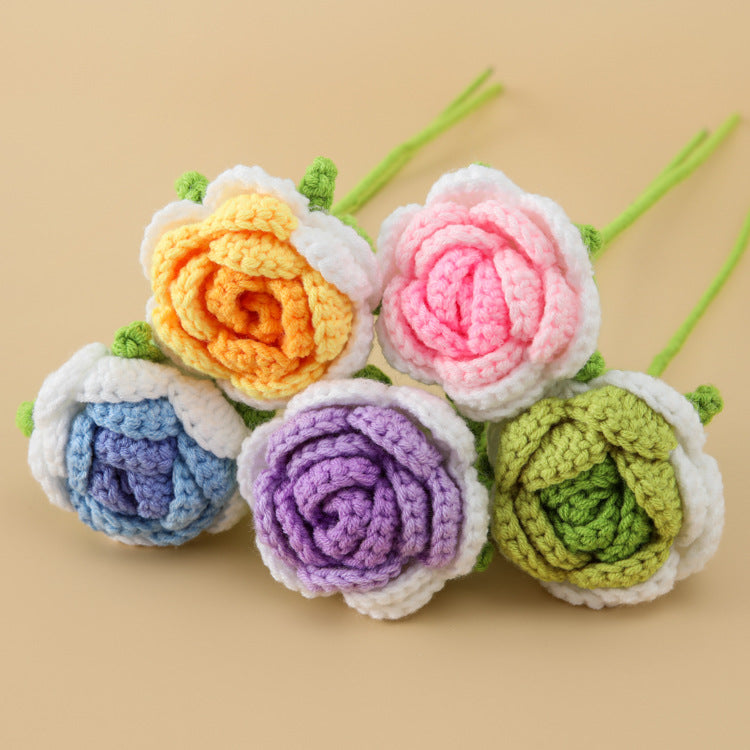 Creative Handcrafted Crochet Gradient Wool Rose - Single Stem 、Bouquet Rose for Valentine's Day,  Festival, Christmas Handheld Bouquet