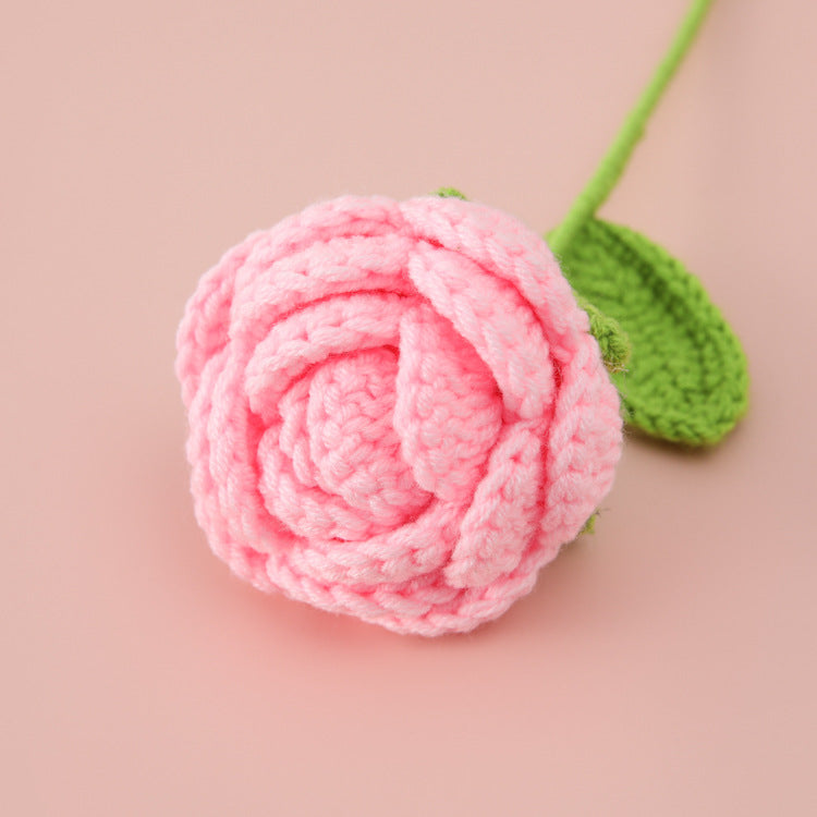 Creative Handcrafted Crochet Gradient Wool Rose - Single Stem 、Bouquet Rose for Valentine's Day,  Festival, Christmas Handheld Bouquet