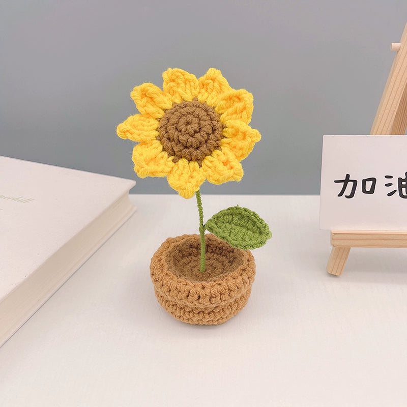 Crochet Sunflower Yarn Bouquet - Small Potted Handmade Forever Flower for Gifts & Decoration