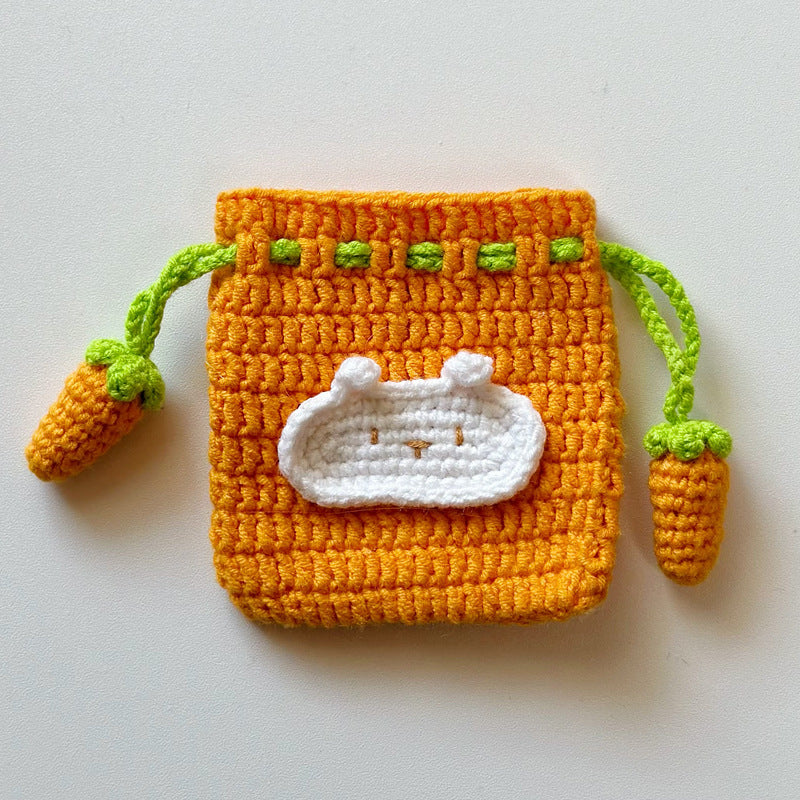 AA Handcrafted Yarn Pouch, Earphone Pouch, Cartoon Coin Wallet with Drawstring, Perfect for Carrying Lipstick and Small Items