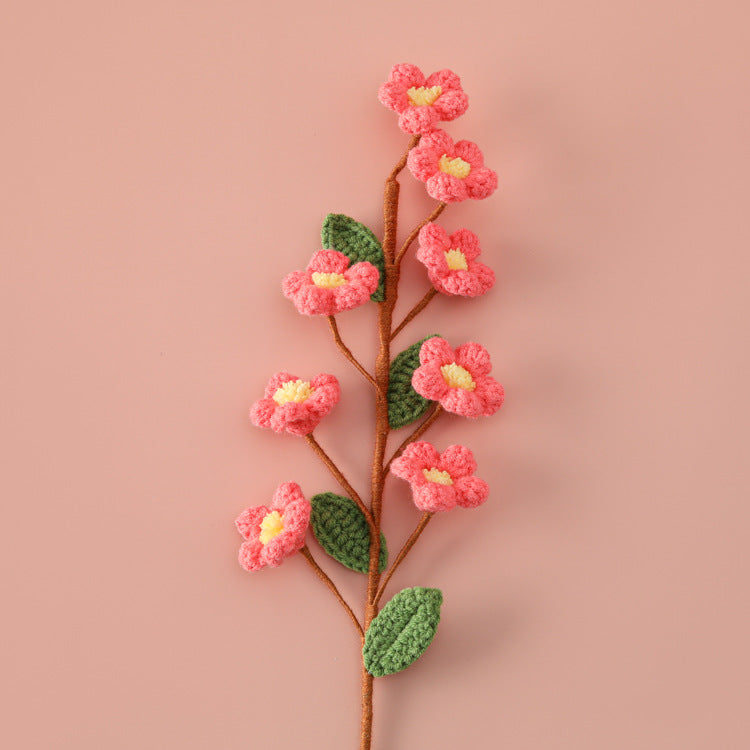 Peach and Plum Blossoms Abound: Crocheted Multi-Headed Peach Flower Branches - Perfect for Bring Luck, Capturing the Hearts of Young Girls, and Serving as Bridesmaid's Bouquets