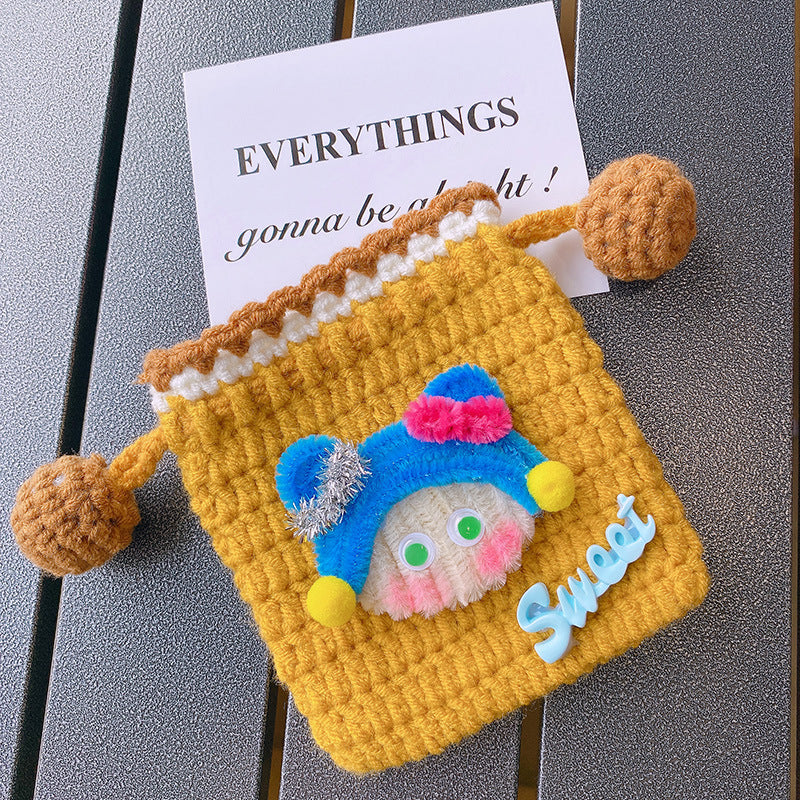 Handcrafted Yarn Pouch, Earphone Pouch, Cartoon Coin Wallet with Drawstring, Perfect for Carrying Lipstick and Small Items