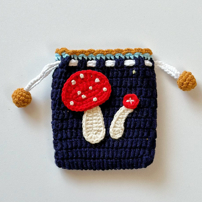 AA Handcrafted Yarn Pouch, Earphone Pouch, Cartoon Coin Wallet with Drawstring, Perfect for Carrying Lipstick and Small Items