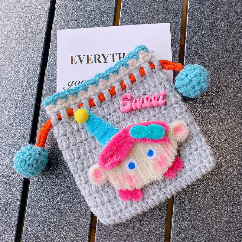 Handcrafted Yarn Pouch, Earphone Pouch, Cartoon Coin Wallet with Drawstring, Perfect for Carrying Lipstick and Small Items