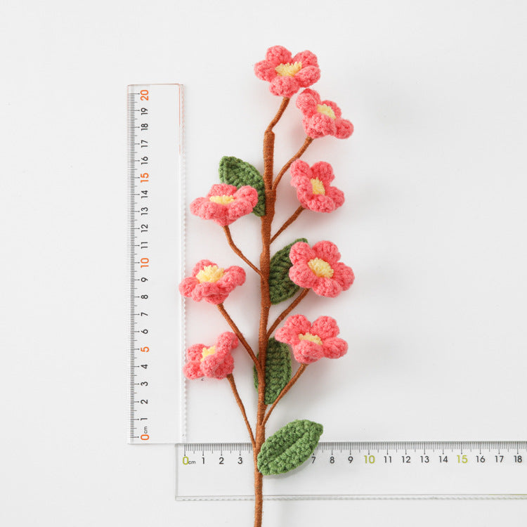 Peach and Plum Blossoms Abound: Crocheted Multi-Headed Peach Flower Branches - Perfect for Bring Luck, Capturing the Hearts of Young Girls, and Serving as Bridesmaid's Bouquets