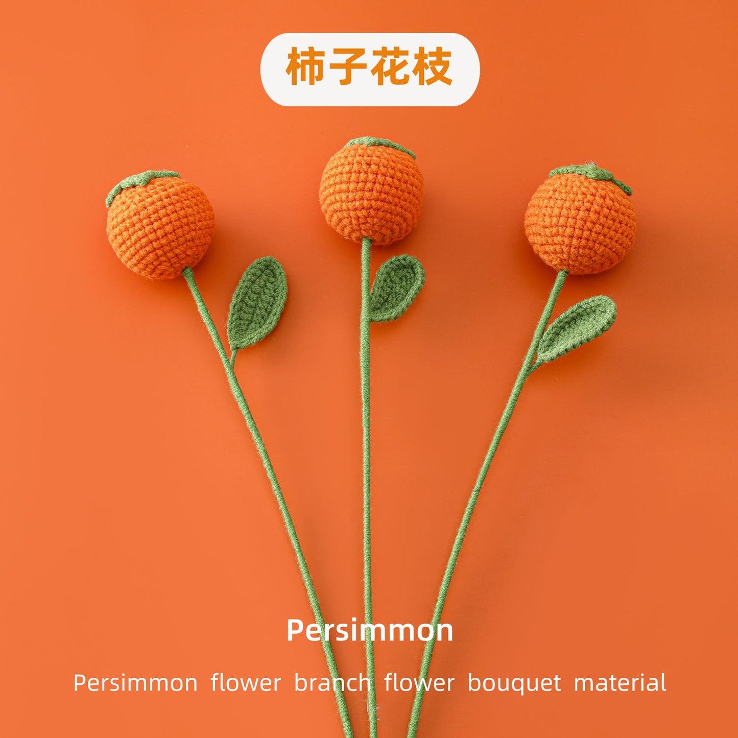 Lucky Persimmons: Crocheted Persimmon Flower Branches with Good Omen for New Year, Weddings, Finished Bouquet for Living Room Vases and Decorations