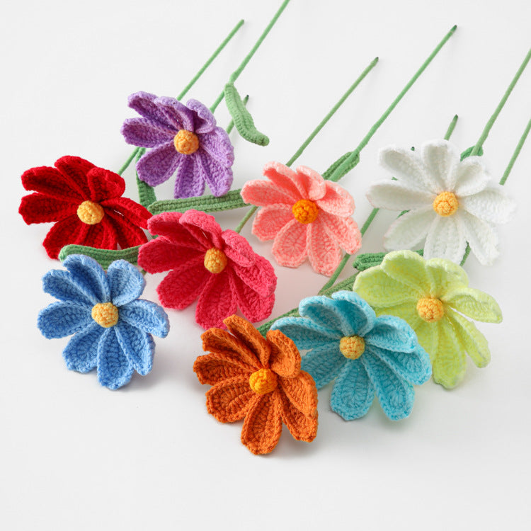 Handcrafted 5-Ply Milk Cotton Yarn Gerbera Daisy Flower Branch - Eight Petal Blossoms in Various Colors, Perfect for Home Decor in the Living Room