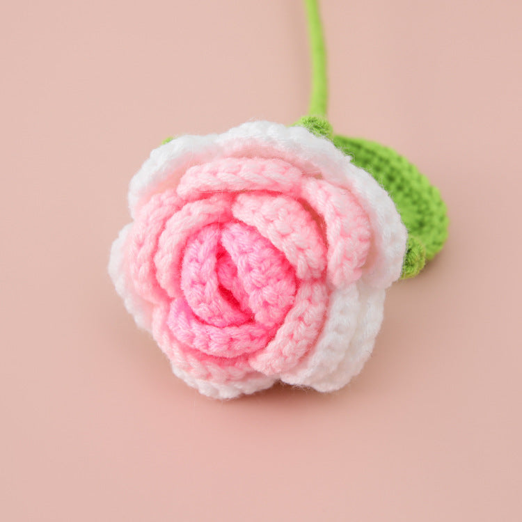 Creative Handcrafted Crochet Gradient Wool Rose - Single Stem 、Bouquet Rose for Valentine's Day,  Festival, Christmas Handheld Bouquet