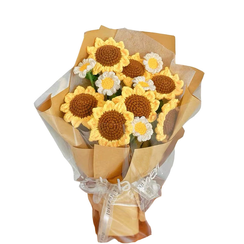 MATERIAL KIT: DIY Handmade Sunflowers Bouquet Kit - Crochet Yarn Flowers for Valentine’s Day, Best Friend or Wedding Gift