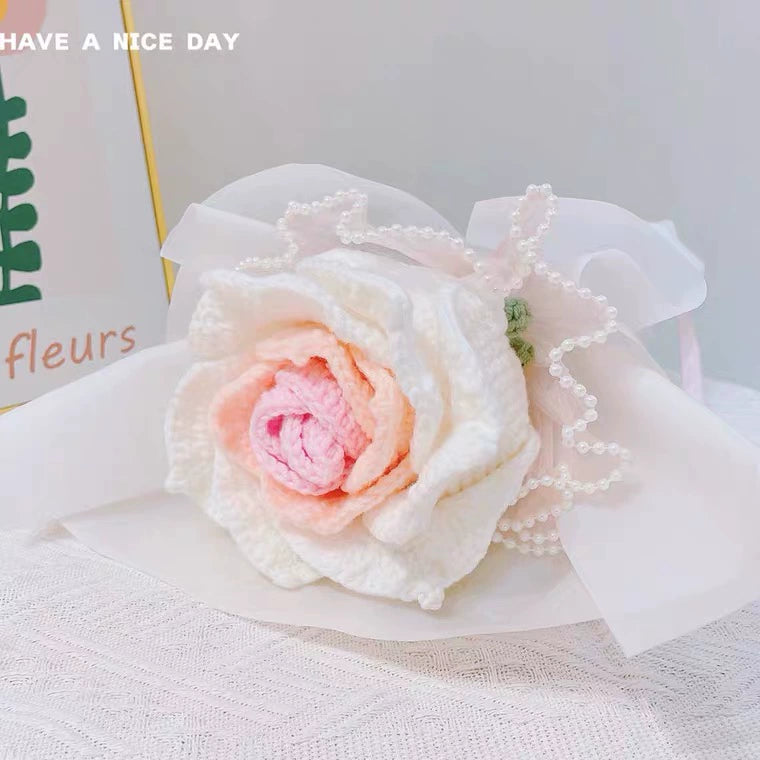 MATERIAL KIT: DIY Crochet Flower Bouquet Kit - Sunflower & Rose Mixed Arrangement, Perfect for Girlfriend