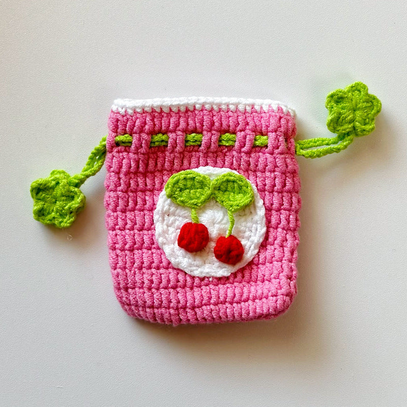 AA Handcrafted Yarn Pouch, Earphone Pouch, Cartoon Coin Wallet with Drawstring, Perfect for Carrying Lipstick and Small Items