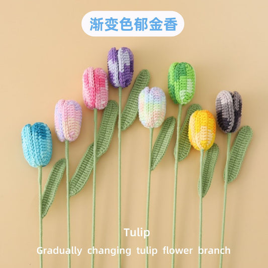 Fashionable Bouquet, Crocheted Gradient Tulip Flower Branches, Ideal for Photo Studios, Meetings, and Desktop Decorations