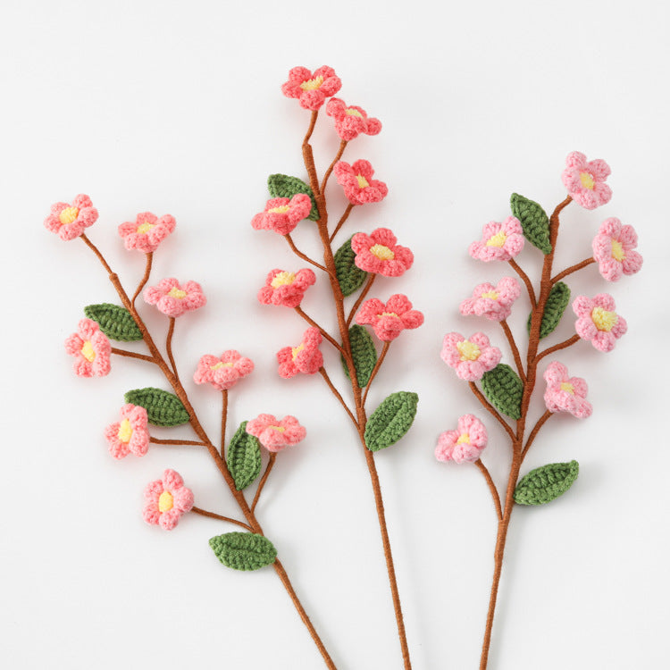 Peach and Plum Blossoms Abound: Crocheted Multi-Headed Peach Flower Branches - Perfect for Bring Luck, Capturing the Hearts of Young Girls, and Serving as Bridesmaid's Bouquets