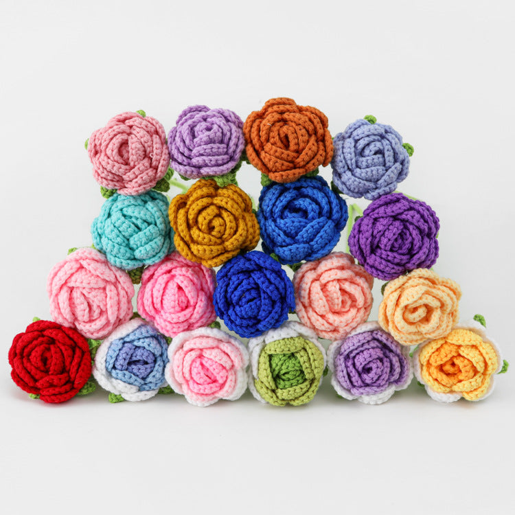 Creative Handcrafted Crochet Gradient Wool Rose - Single Stem 、Bouquet Rose for Valentine's Day,  Festival, Christmas Handheld Bouquet