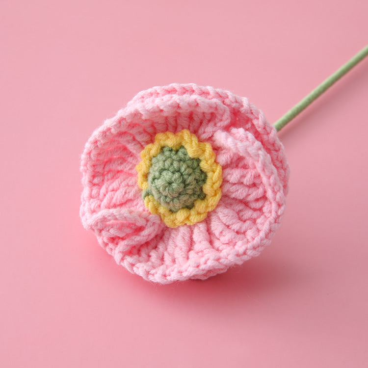 Mother's Day, International Women's Day, and Teacher's Day: Yarn Crocheted Bouquet with Poppy Flowers, Ready-Made Materials for Gifting Dreams and Expressing Gratitude