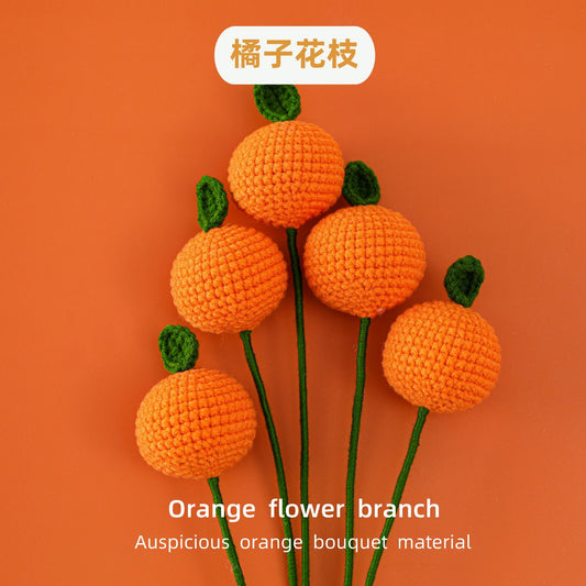 New Year Blessings and Good Fortune, Crocheted Orange Flower Branches with Auspicious Meaning - Ready-Made Bouquet, Symbolizing Good Luck and Prosperity