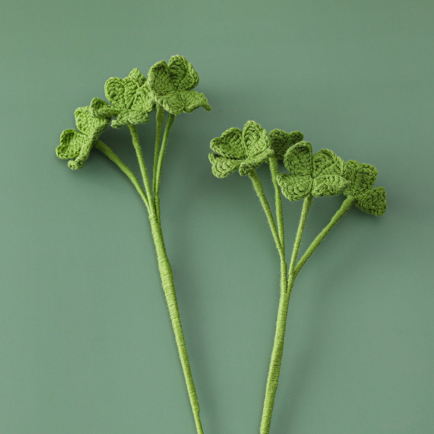 Woodland-Themed Crocheted Four-Leaf Clover Flower Branches: Ready-Made Bouquet Materials for Table, Desk, Wall Decor, Multi-Head with Leaves