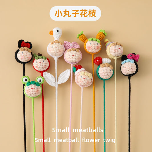 Academic Style Woolen Mochi Flower Branches: Finished Bouquet Perfect for Christmas, Children's Day, Handcrafted Mini Mochi Dolls, and Cute Kids