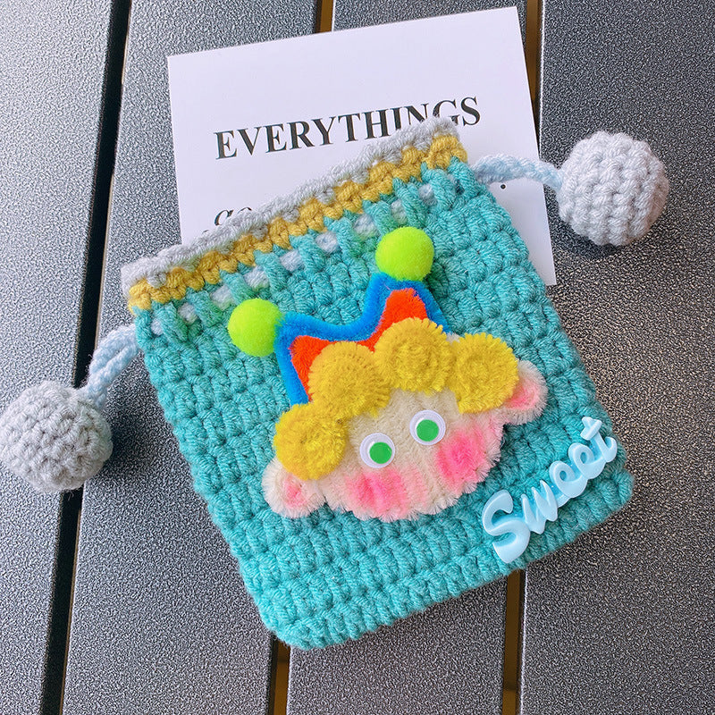 Handcrafted Yarn Pouch, Earphone Pouch, Cartoon Coin Wallet with Drawstring, Perfect for Carrying Lipstick and Small Items