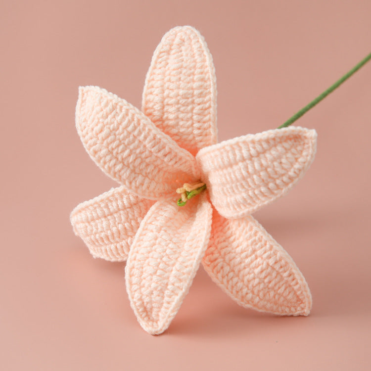 Light Luxury Style - Handcrafted Lily Bouquet for Gifting to Friends - Crochet Home Decor to Create a Cozy Atmosphere with Milk Cotton Crocheted Flowers