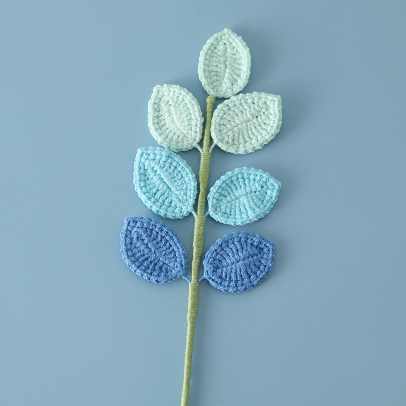 Stylish Home Decor, Crocheted Yarn-Woven Gradient Colored Leaf Flower Branch, Ideal for Decorating Stores, Showcases, and Shop Windows