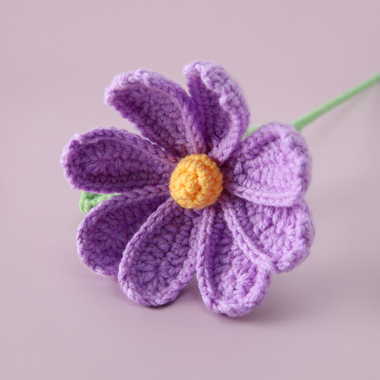 Handcrafted 5-Ply Milk Cotton Yarn Gerbera Daisy Flower Branch - Eight Petal Blossoms in Various Colors, Perfect for Home Decor in the Living Room